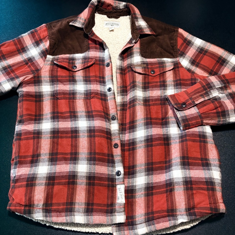Western orange plaid flannel shirt jacket warm winter workwear men large button‎